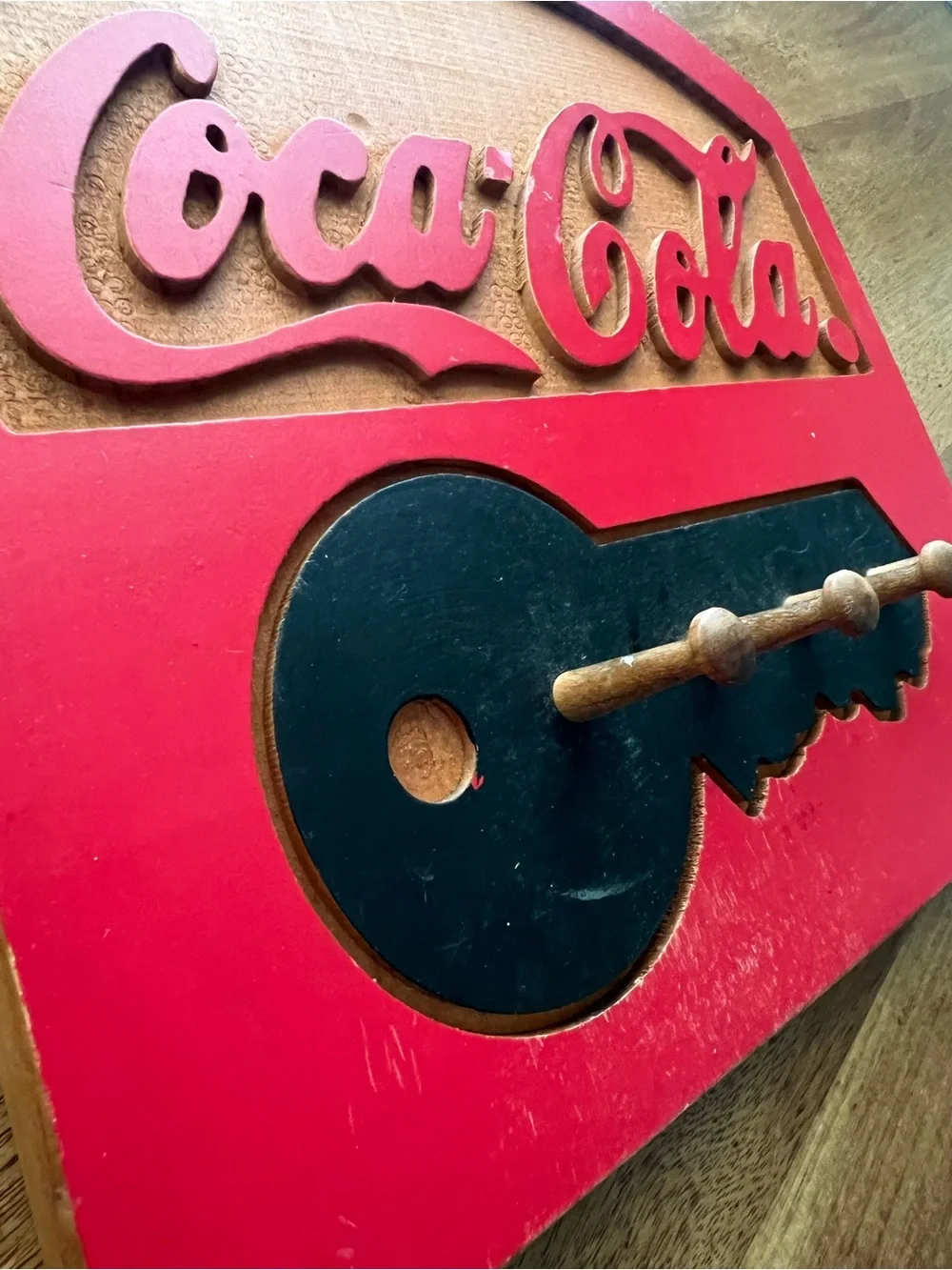 Coca Cola Red and Black Wooden Wall Hook Rack 11in x 11in 1998